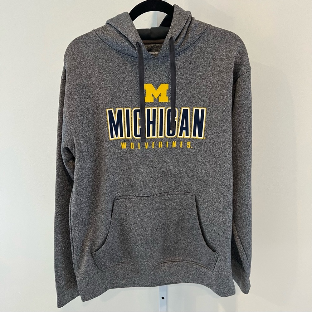 University of Michigan Wolverines Gray Blue Yellow Hoodie Sweatshirt Mens Medium - Picture 2 of 13